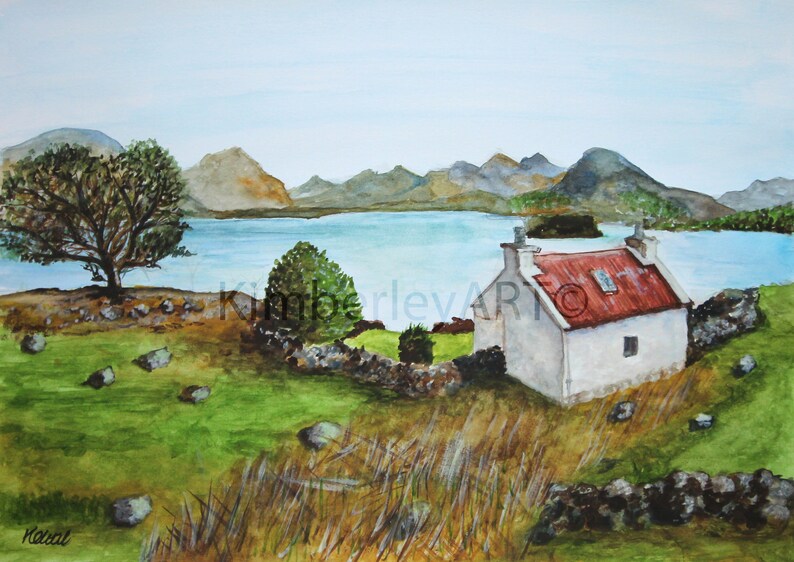 Scottish Cottage Art Print Scenic Landscape Art Print Scottish Scene