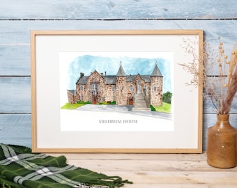 Meldrum House Hotel Watercolour Print | Scottish Architecture Artwork | Scottish Hotel Illustration | Scottish Wedding Venue Illustration