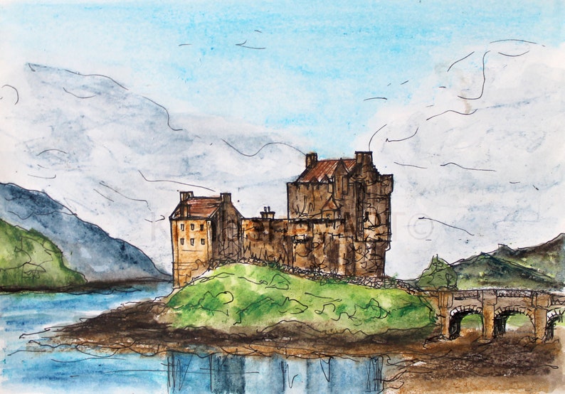 Eilean Donan Castle Watercolour Print Scottish Castle Wall Art Print