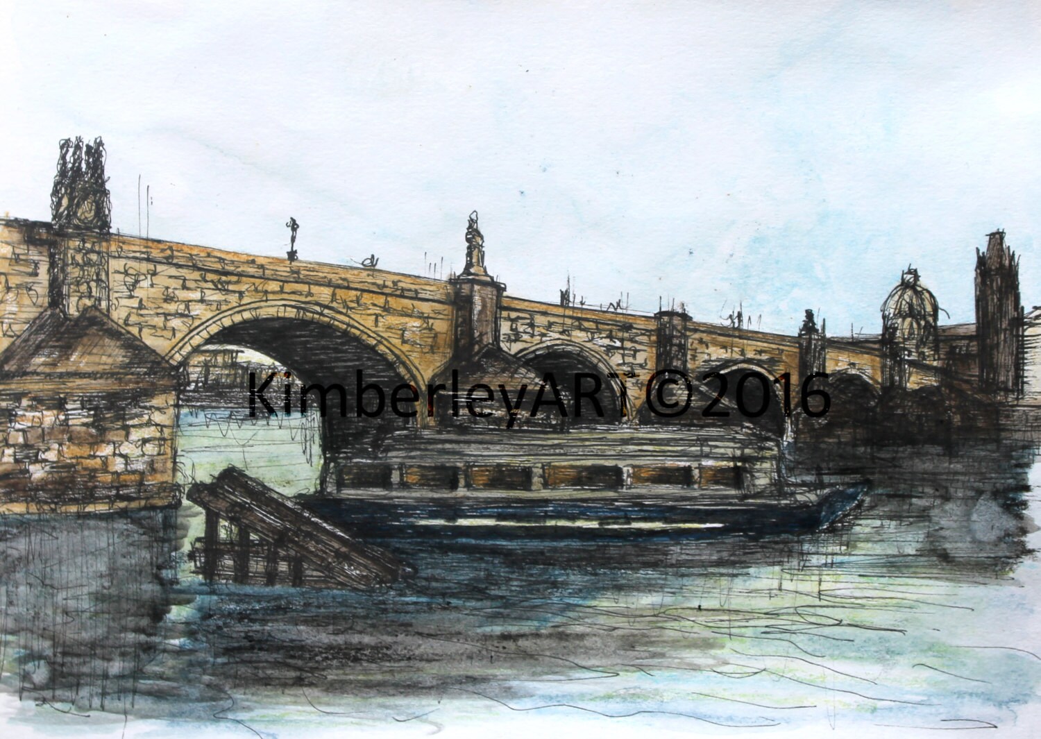 Charles Bridge Prague Watercolour Painting Watercolour Art Etsy