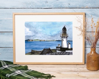 Lighthouse Watercolour Painting Print | Dunnet Head Lighthouse Art Print | Nautical Theme Wall Print | Coastal Wall Art Print | Scottish Art