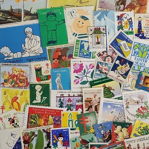 50 sigilli vintage dal 1920 al 1980, francobolli di beneficenza, sigilli pasquali, mix vintage di sigilli, francobolli vintage, forniture artigianali, effimeri