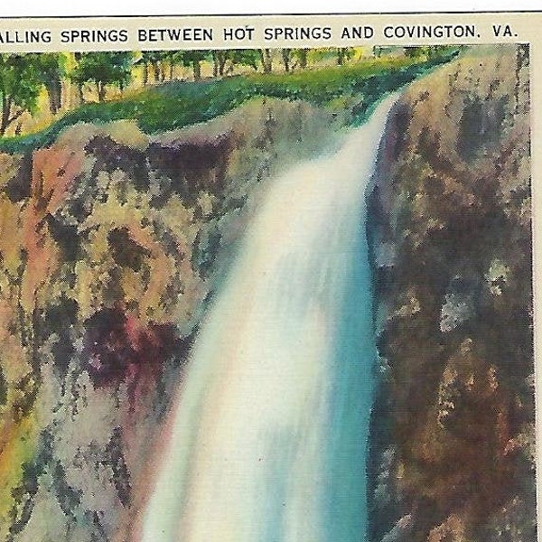 Falling Springs, Between Hot Springs & Covington, Va., Vintage Linen Postcard, Unused