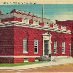 960- Bureau de poste des États-Unis, Salem, Virginie, carte postale en lin vintage, non publiée
