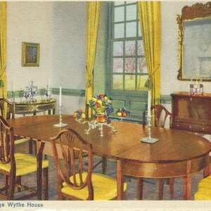 Salle à manger, George Wythe House, Williamsburg, Virginie, carte postale vintage, non publiée
