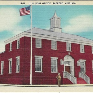 R-19 US Post Office, Radford, Virginie, carte postale en lin vintage, non publiée
