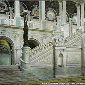 Scala principale, Biblioteca del Congresso, Washington, D.C., cartolina antica, prodotta in Germania, non pubblicata