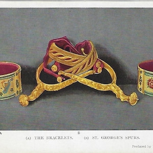 Les bracelets, St. George's Spurs, emblèmes de la royauté, carte postale vintage, W.F. Sedgwick, inutilisé