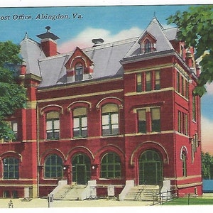 Bureau de poste des États-Unis, Abingdon, Virginie, carte postale vintage en lin, non utilisée