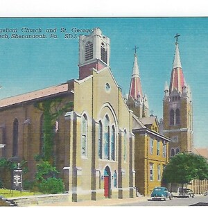 Église évangélique St. Johns, église lituanienne St. George, Shenandoah, Pennsylvanie, carte postale en lin vintage, inutilisée