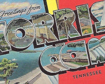 Greetings from Norris Dam, Tennessee, Large Letter Postcard, Vintage Postcard, Unused Ephemera