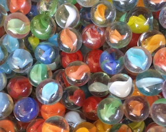 Marble Lot Of 10 Vintage Cat Eye PeeWee Marbles A50