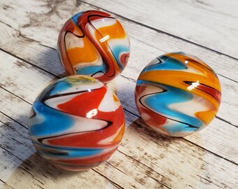 25mm WURLITZER Handmade art glass red blue design Marbles ball Large 1/" SHOOTER