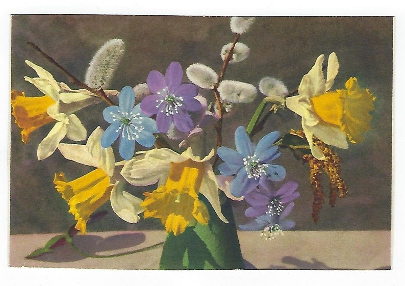 Floral Postcard Gyger Vintage Postcard Daffodils Unused Spring Flowers Ephemera Thor E