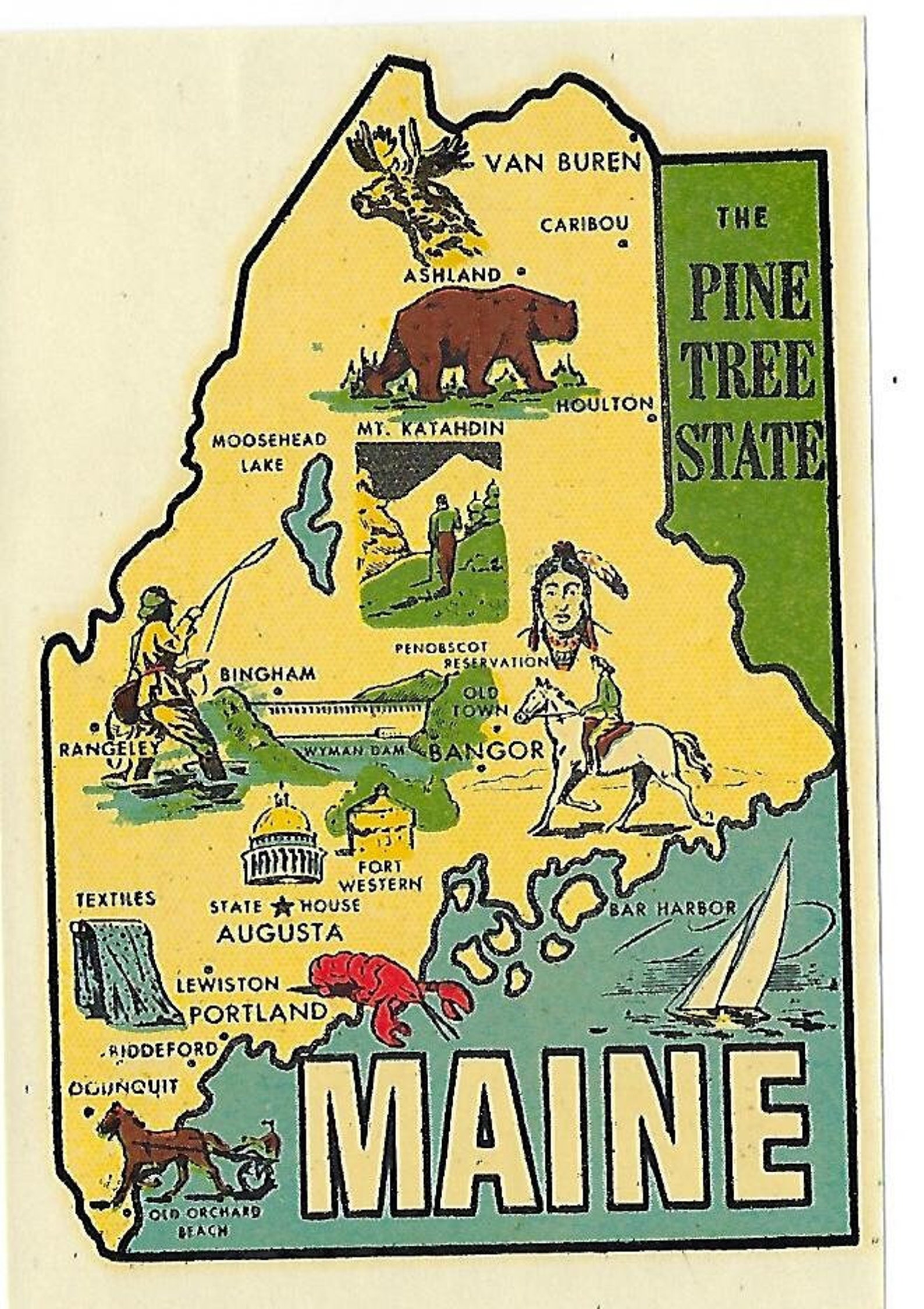 Original Vintage Travel/luggage Decal MAINE State Map Decal Etsy
