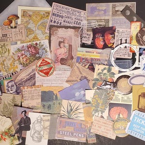 50 Piece Junk Journal, Ephemera Pack, Small Pieces, Vintage-Inspired Scrapbook Lot