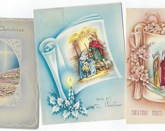 3 Vintage Christmas Cards, Holiday Ephemera
