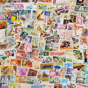 May include: A collage of colorful postage stamps from various countries and eras. The stamps feature diverse imagery, including portraits, animals, historical figures, and landscapes. The collection showcases a variety of sizes, shapes, and designs, creating a visually rich composition.