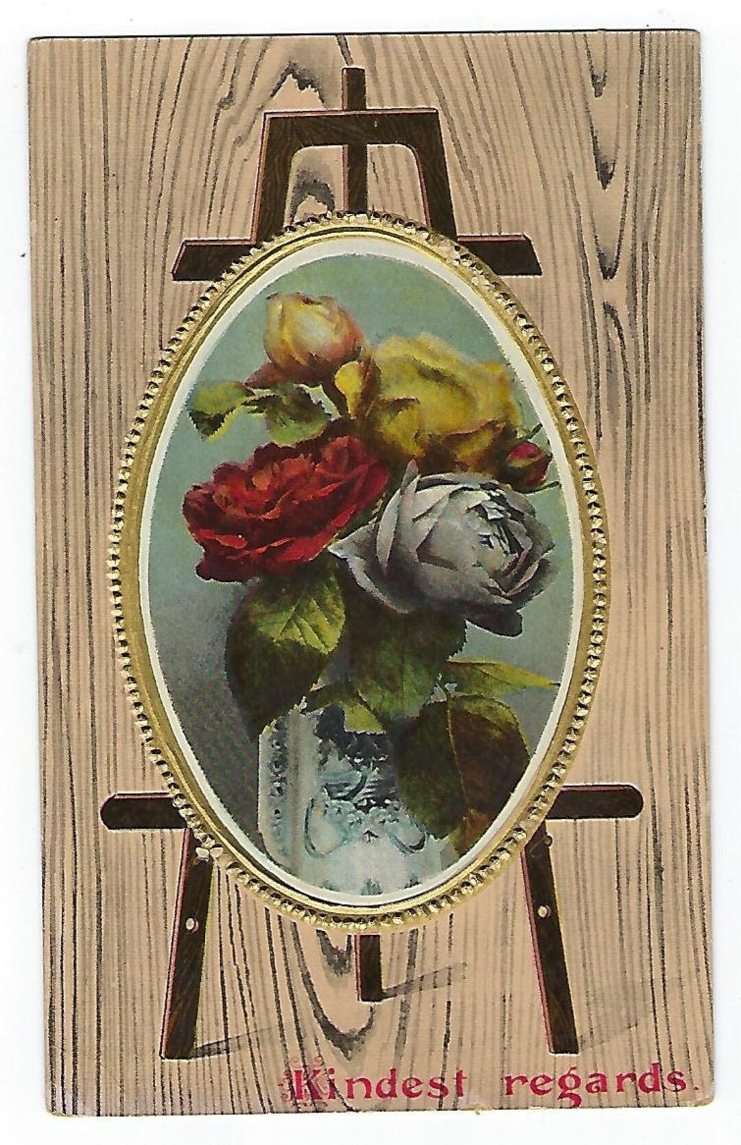 Antique Postcard Roses Picture on Easel Glossy Postcard Etsy