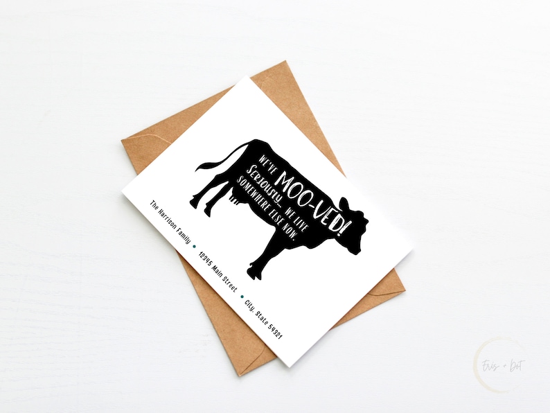New Home Digital We/'ve Moo-ved Moving Announcement Postcard Printable Address Announcement Moving Postcard New Address Moving Card