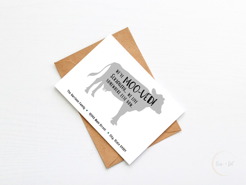 New Home Digital We/'ve Moo-ved Moving Announcement Postcard Printable Address Announcement Moving Postcard New Address Moving Card
