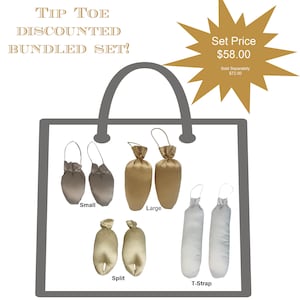 May include: A set of four pairs of shoe stretchers in a shopping bag. The stretchers are in four different styles: small, large, split, and T-strap. The set price is $58.00.  Sold separately for $72.00.