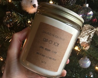 Cup O' Joe ビーガン ハンドメイド ソイワックス キャンドル // 16 オンス 木製芯付き再利用可能なガラスジャー