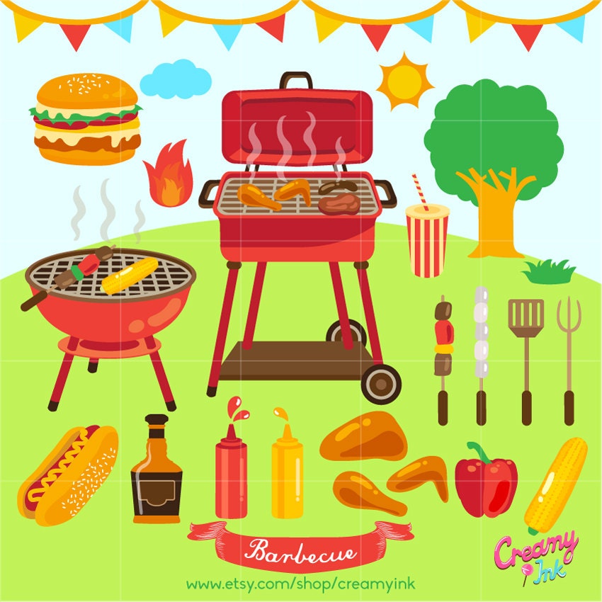 Barbecue Digital Clip Art / BBQ Party Digital Clipart Design Etsy