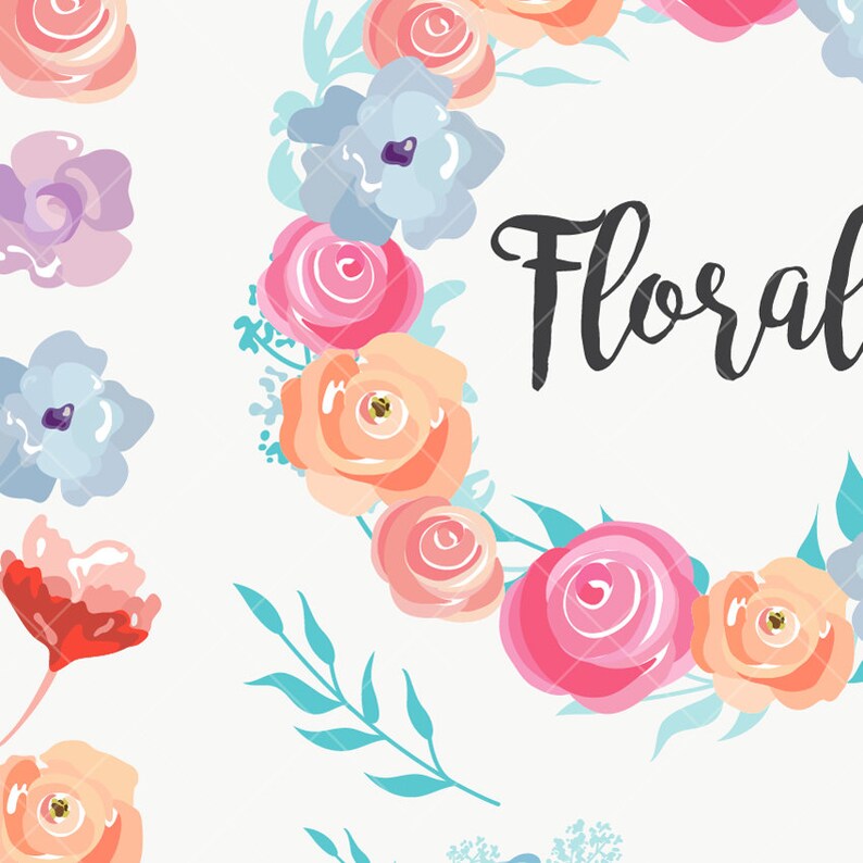 Download Rustic Flower Digital Vector Clip art / Wedding Floral Wreath | Etsy