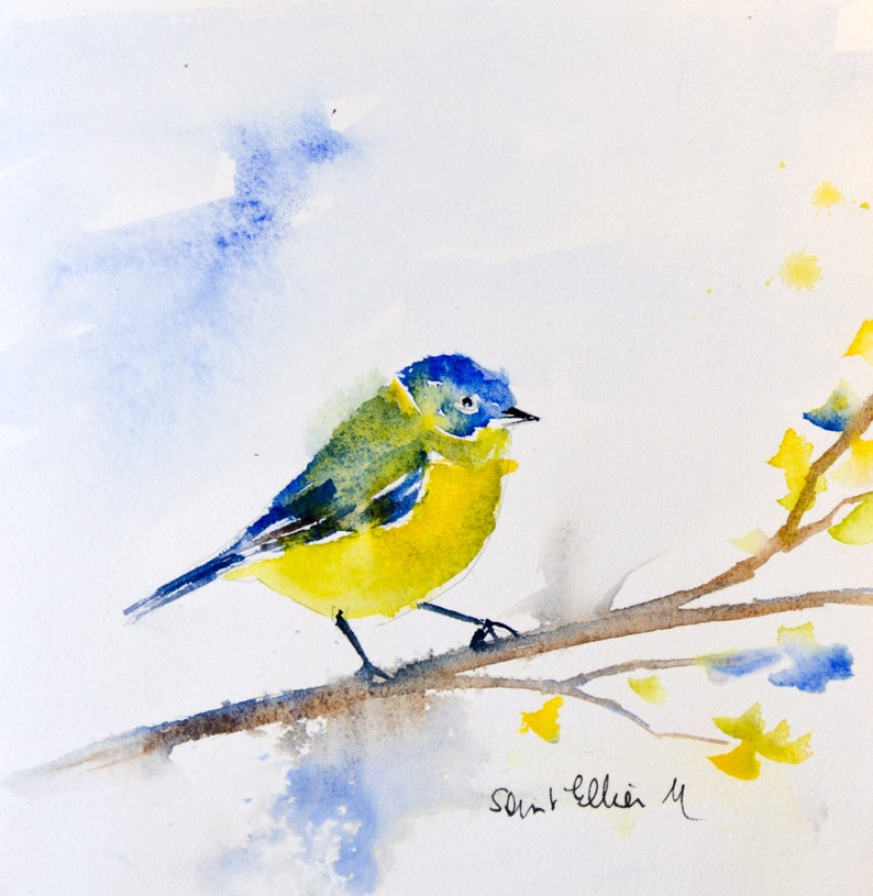 Comme Un Oiseau Sur Une Branche Peinture originale d'un oiseau sur une branche aquarelle | Etsy
