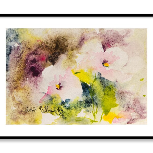 Original watercolor of white and pink flowers, Original painting of  flowers, floral art, small price gift, wall decoration