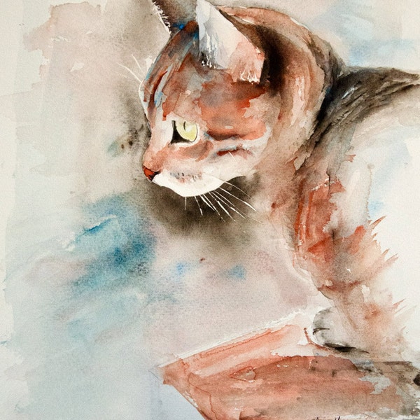 Cat watercolor - Original painting, Original Watercolour, Watercolor, cat watercolour