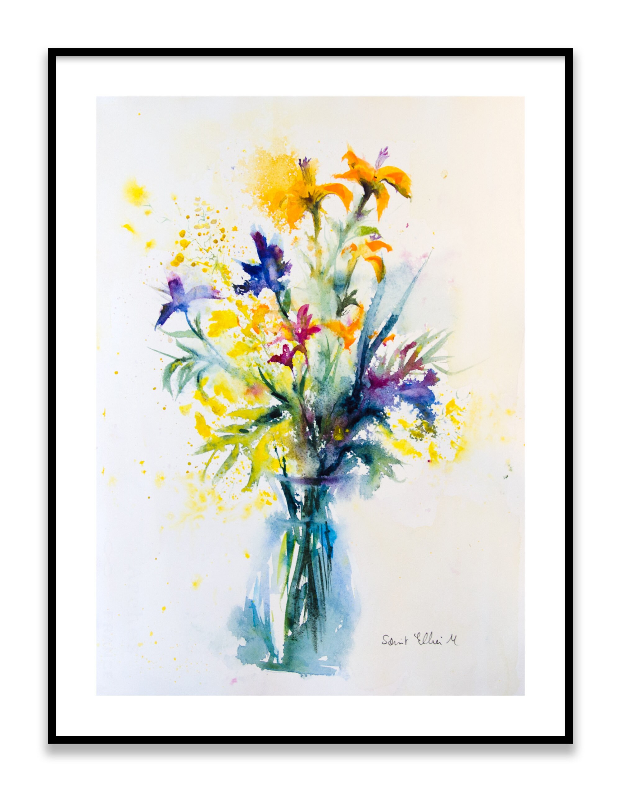 Original watercolor of a flower vase Original painting bunch | Etsy