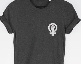 Feminist Fist t-shirt tee (socially conscious / Feminist Tee / Feminism Top / Pocket / Pocket Print / Feminism / Freedom / Womens Rights)