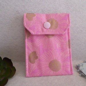 Pink Gold Daisy Floral Fabric Mini bolsa anticonceptiva caso titular de la tarjeta de visita listo para enviar envío estándar GRATIS de EE. UU.