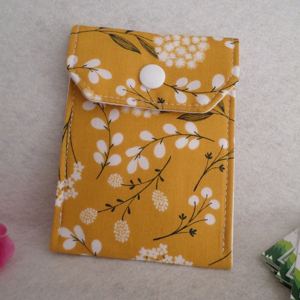 Floral on Mustard Multi-Purpose Fabric Mini Pouch Birth Control Case Business Card Holder Ready to Ship FREE Standard US Shipping