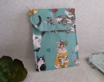 Floral Cats & Mice Fabric Mini Pouch Birth Control Case Business Card Holder Ready to Ship FREE Standard Shipping