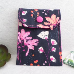 Rosa naranja floral tela multiusos mini bolsa anticonceptivo caso, titular de la tarjeta de visita listo para enviar envío estándar GRATIS de EE. UU.