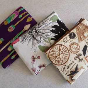 Small Zipper Pouch: Floral / Arrows, Handmade Fabric Coin Purse