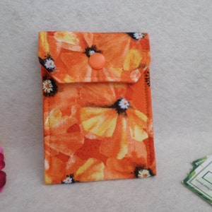 Naranja amapola floral tela multiusos mini bolsa de control de natalidad titular de la tarjeta de visita listo para enviar envío estándar GRATIS de EE. UU.