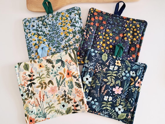 Rifle Paper Co Garden Floral Prints - Small Quilted 6.5" Trivet, Hotpad, Potholder