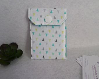 Aqua Grey Triangles Fabric Birth Control Case Mini Multi Purpose Pouch Business Card Holder Ready to Ship FREE Standard US Shipping