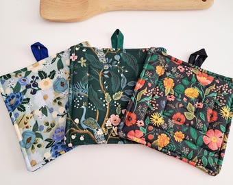 Imprimés floraux Rifle Paper Co : petit dessous de plat matelassé de 6,5 pouces, tapis chauffant, manique, fait main