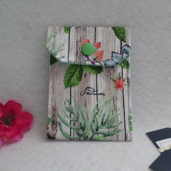 Succulents Fabric Birth Control Case Business Card Holder Ready to Ship FREE Standard US Shipping