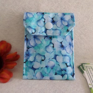 Blue Plumerias Fabric Birth Control Case Business Card Holder Ready to Ship FREE Standard US Shipping