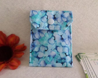 Blue Plumerias Fabric Birth Control Case Business Card Holder Ready to Ship FREE Standard US Shipping