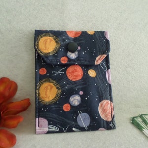 Planets / Space - Multi-Purpose Fabric Mini Pouch - Birth Control Case, Business Card Holder - Ready to Ship, FREE Standard US Shipping