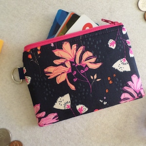 Monedero de tela floral naranja rosa pequeña bolsa con cremallera hecha a mano lista para enviar envío estándar GRATIS