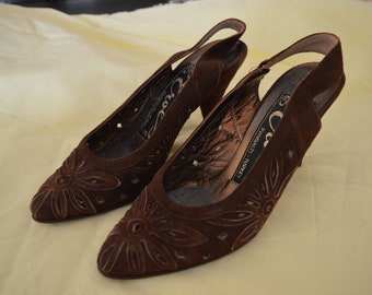 Vintage Y2K echt lederen puntige kitten heels, maat 37