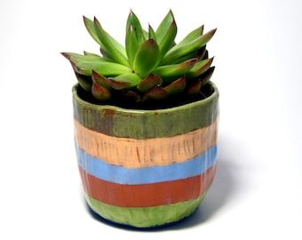 Colorful Striped Ceramic Planter//Clay Planter/Great gift for plant lovers/Cute and Clay